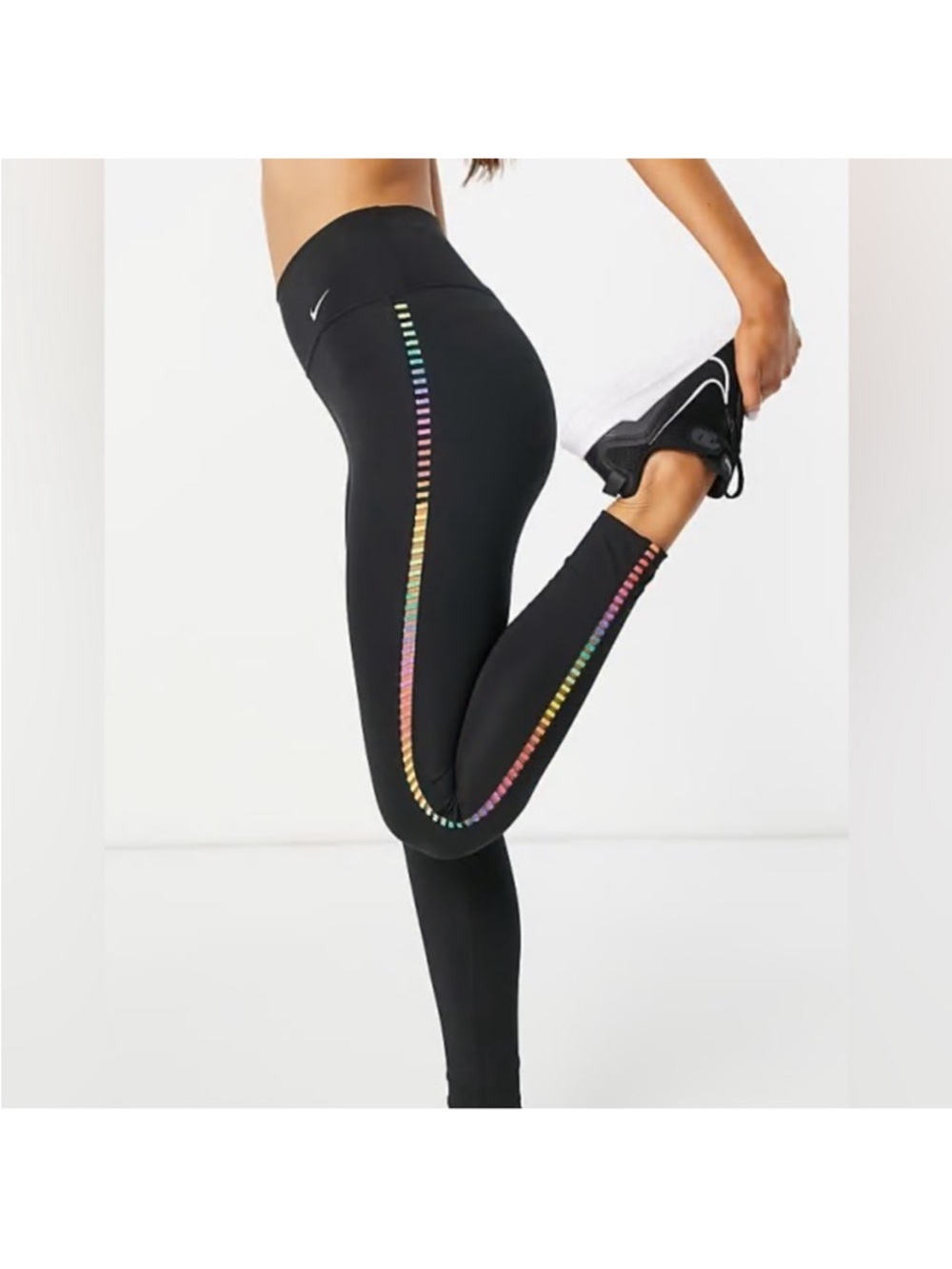 Nike Black Leggings with Multicolor Side Ladder Strappy Rainbow L